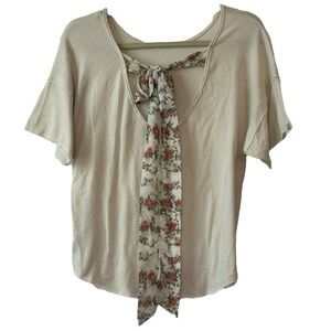 Alya Women’s Short Sleeve Open Back With Floral Ribbon Tie ‎ Sz M
